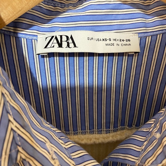 ZARA Cream and Blue Mixed Knit Dress Shirt With Sweater Vest (Oversized XS-S) - Picture 3 of 3